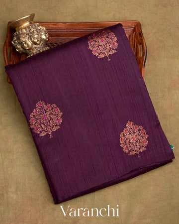 Deep Purple Borderless Pure Raw Silk Handloom Saree