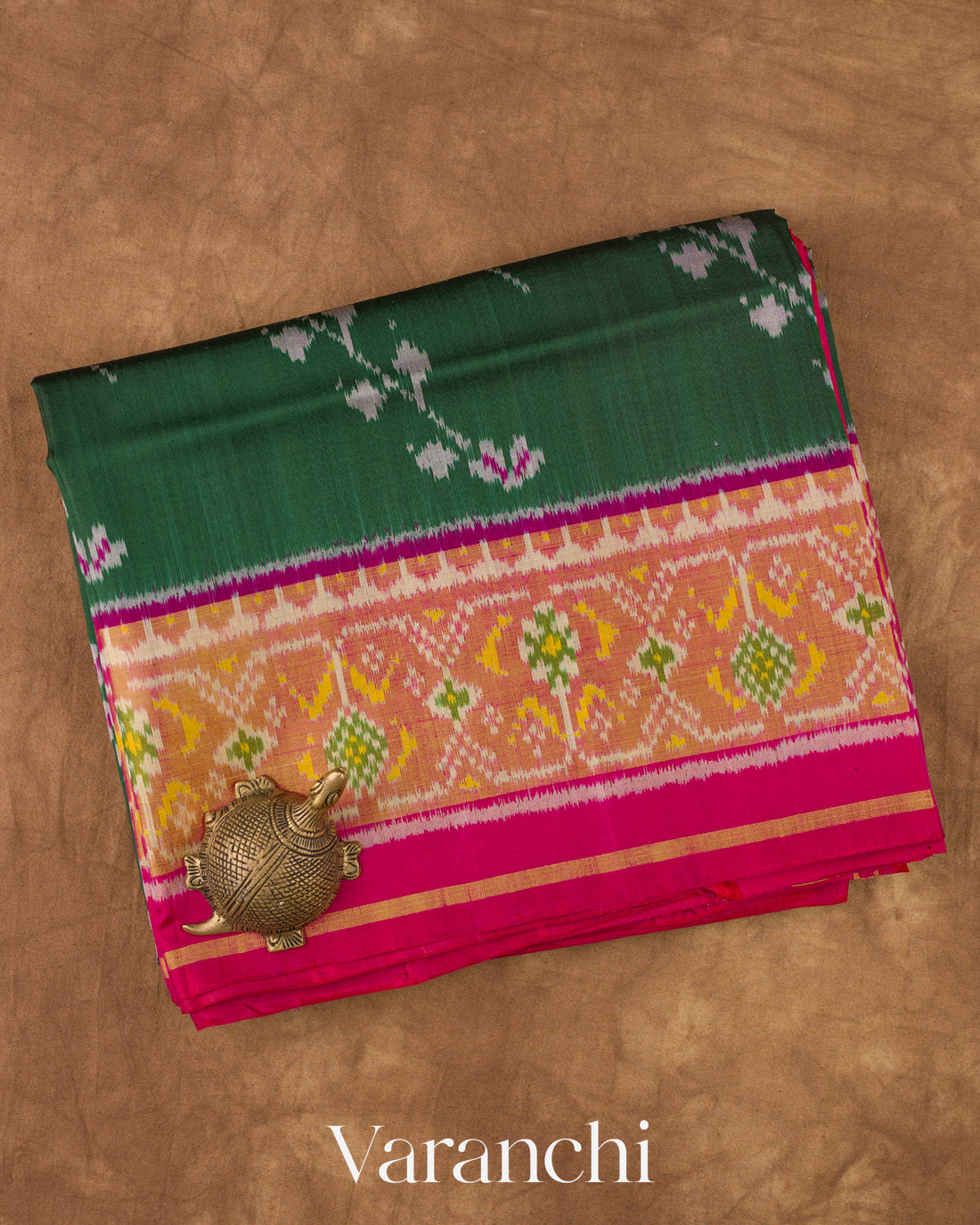 Deep Olive Green Pure Rajkot Patola Silk Handloom Saree 