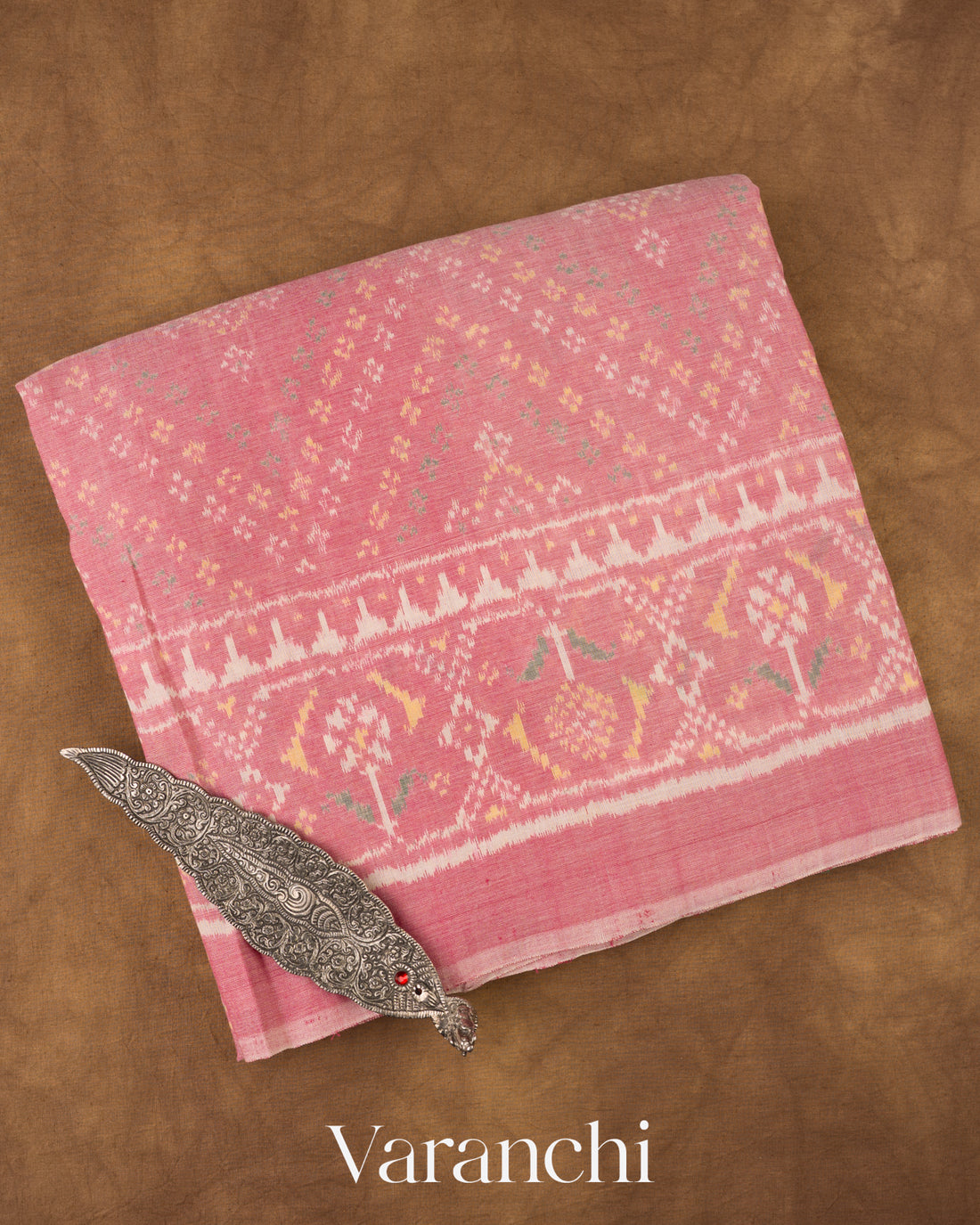Rose Pink Pure Rajkot Patola Cotton Handloom Saree