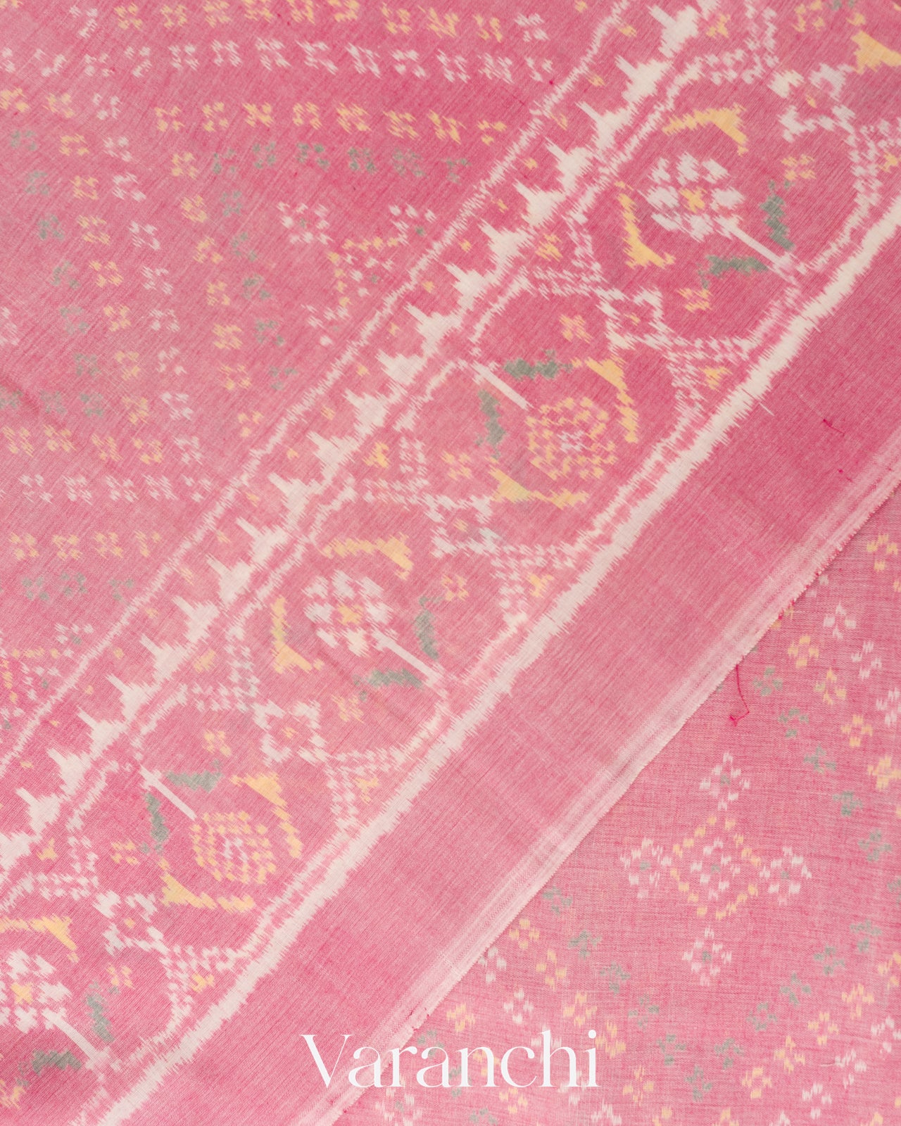 Rose Pink Pure Rajkot Patola Cotton Handloom Saree
