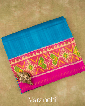 Deep Turquoise Blue Pure Rajkot Patola Silk Handloom Saree