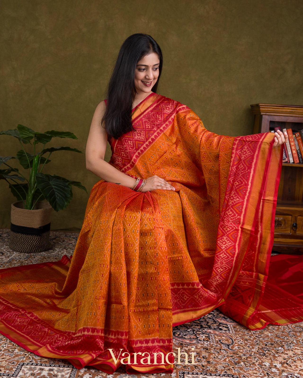 Orange Pure Rajkot Patola Silk Handloom Saree