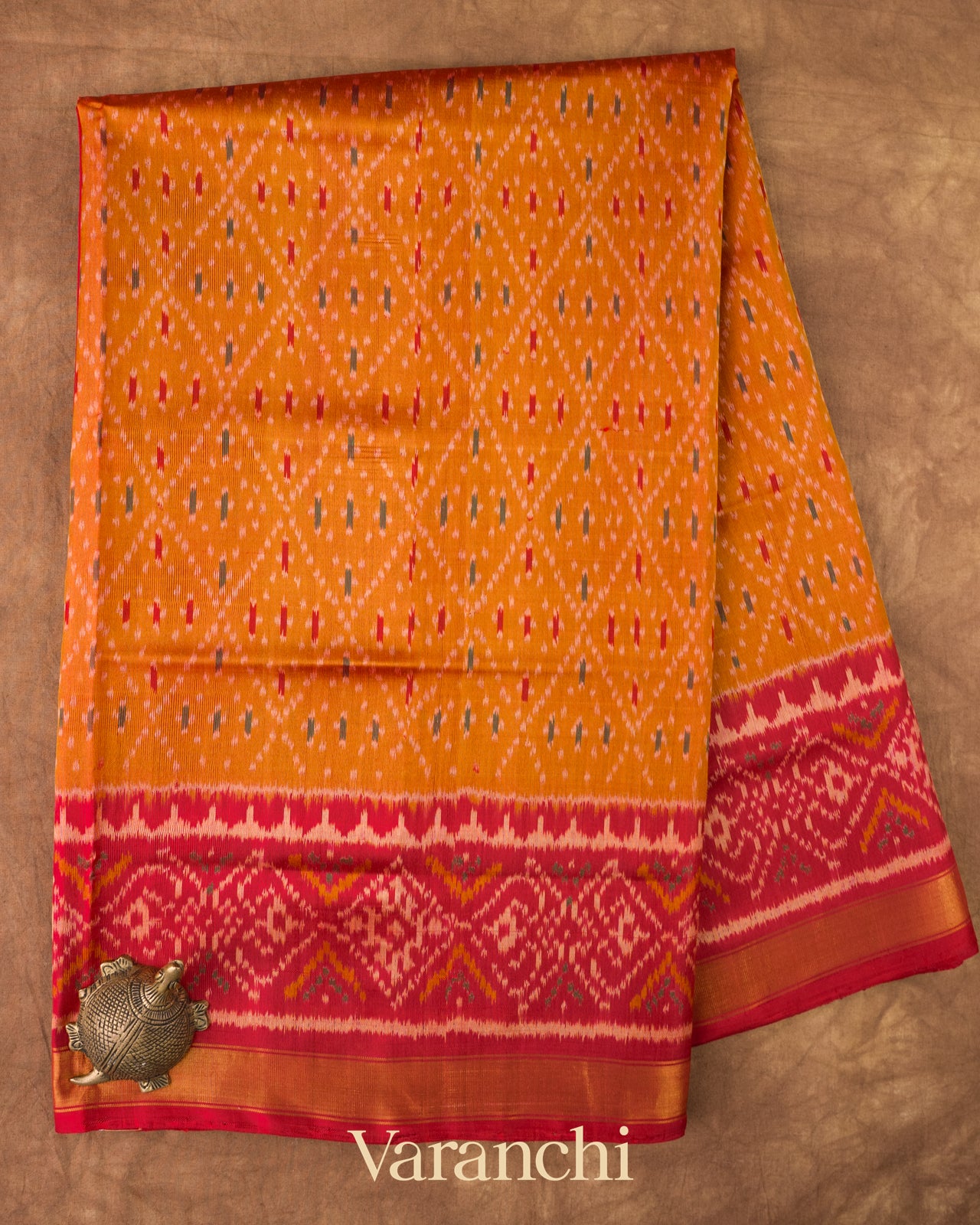 Orange Pure Rajkot Patola Silk Handloom Saree