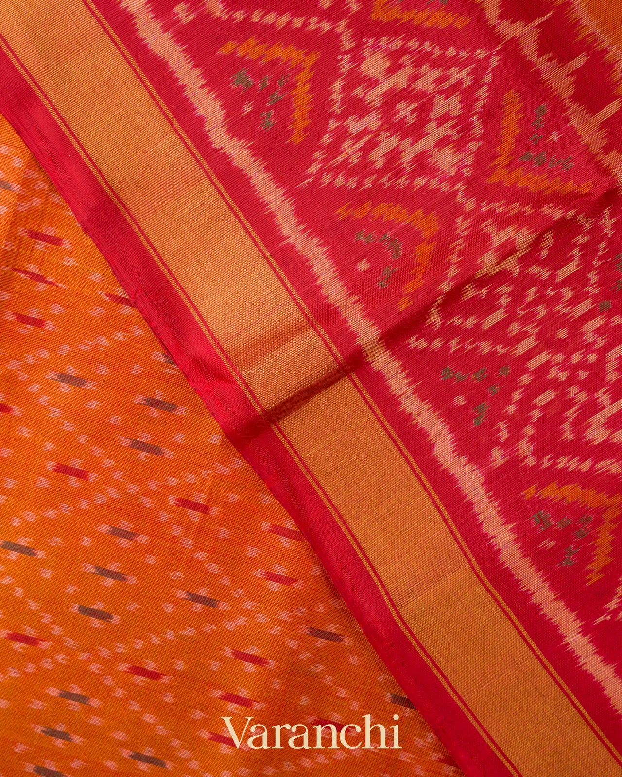 Orange Pure Rajkot Patola Silk Handloom Saree