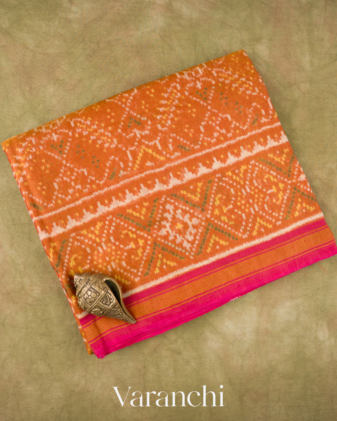 Burnt Orange Pure Rajkot Patola Cotton Tissue Handloom saree