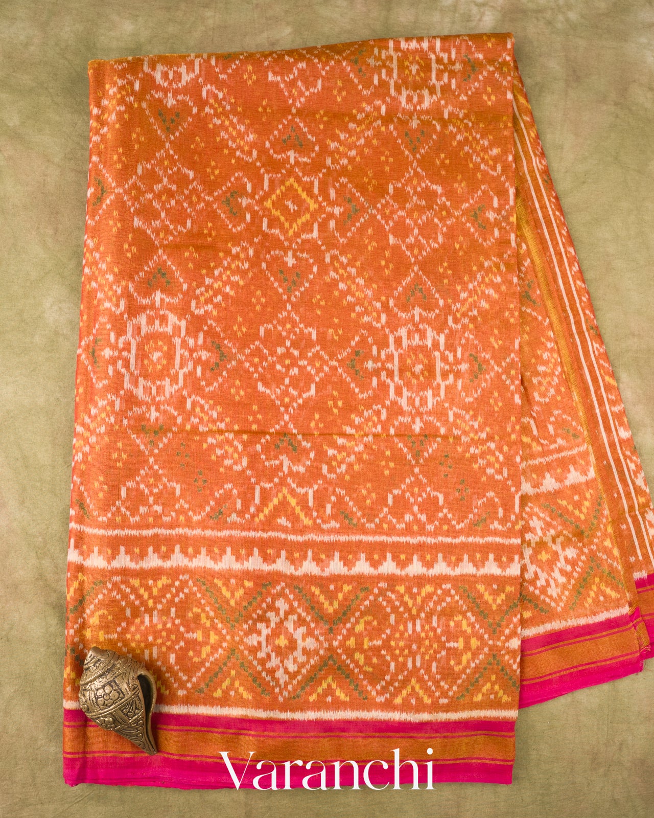 Burnt Orange Pure Rajkot Patola Cotton Tissue Handloom saree