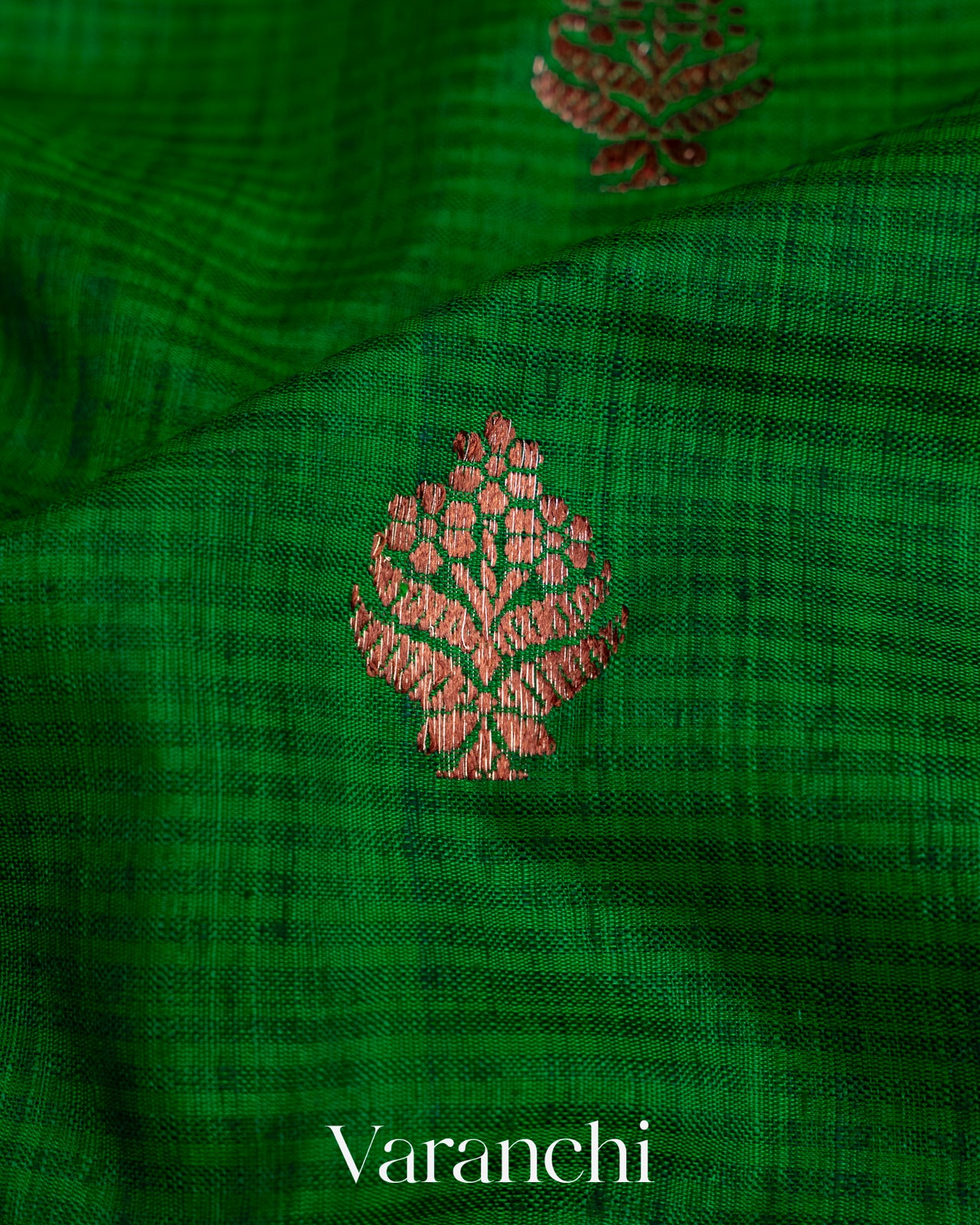 Rama Green Pure Dupion Silk Handloom Saree