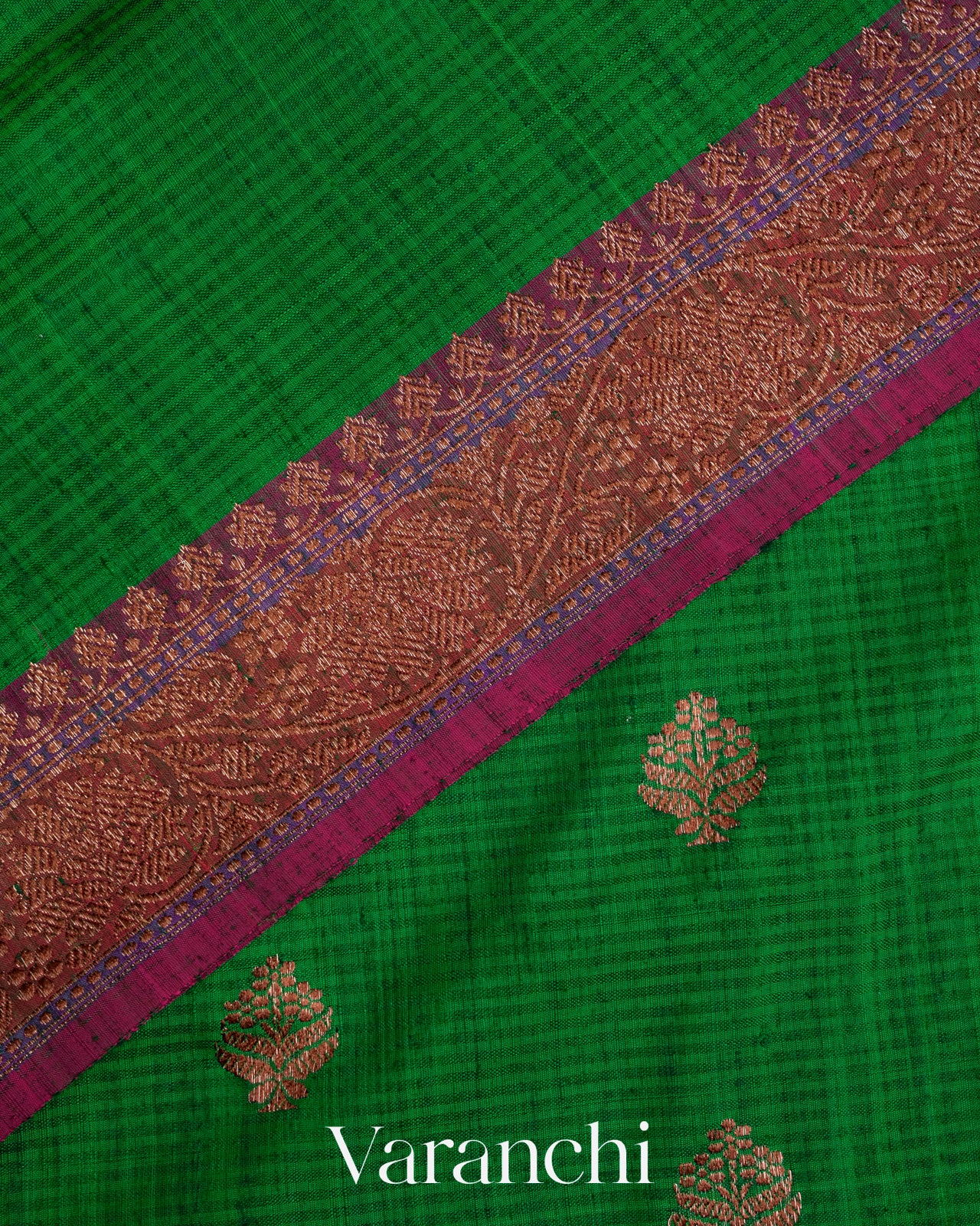 Rama Green Pure Dupion Silk Handloom Saree