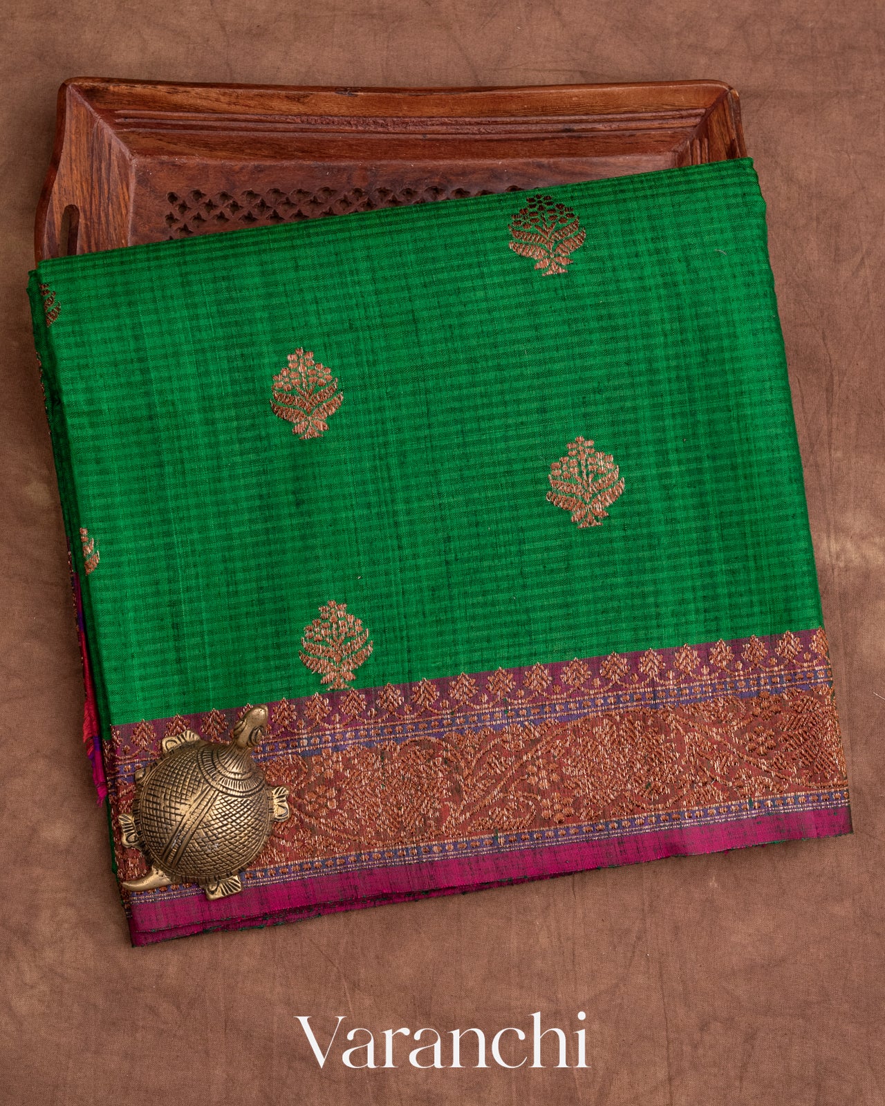 Rama Green Pure Dupion Silk Handloom Saree