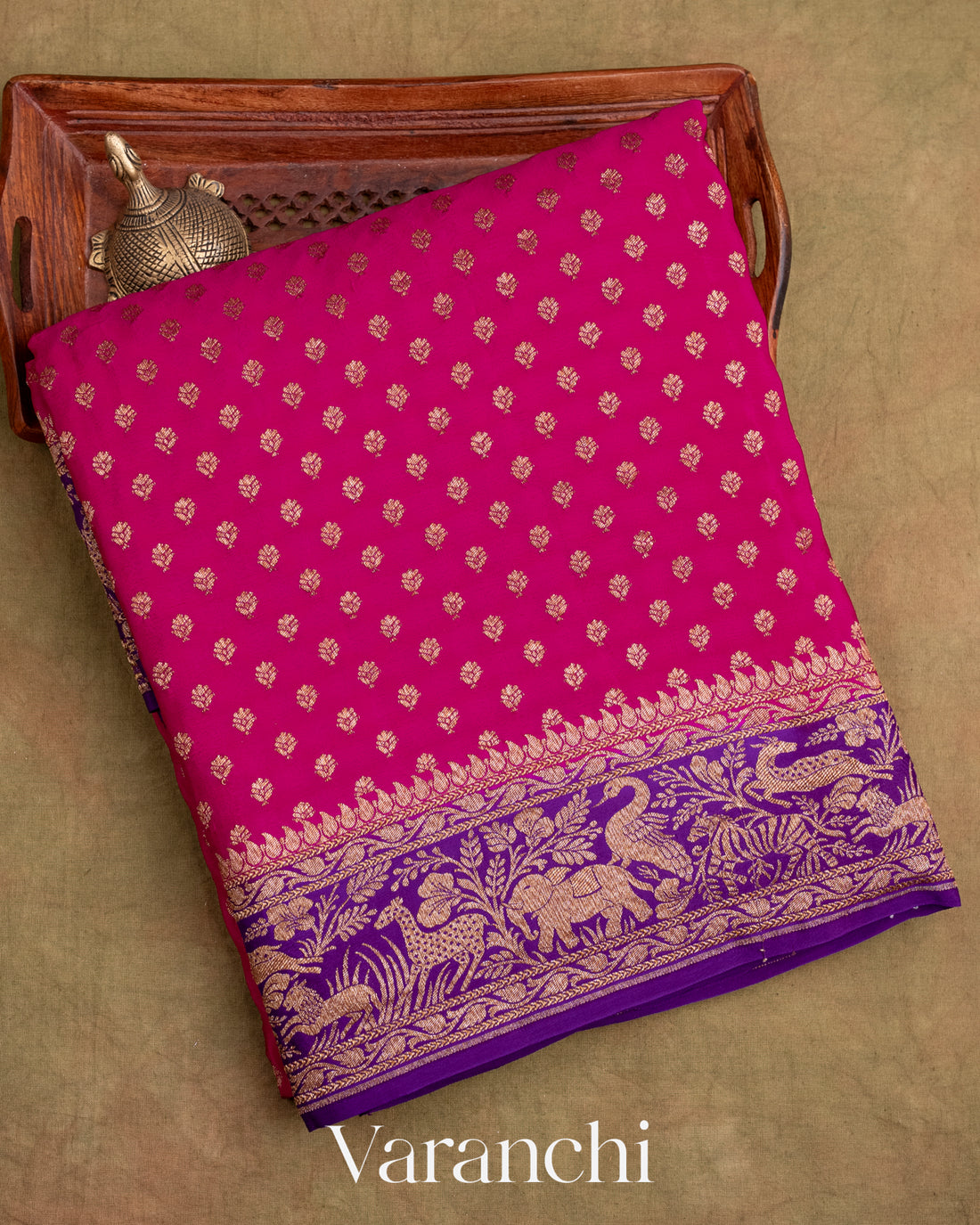 Rani Pink Pure Crepe Silk Handloom Saree