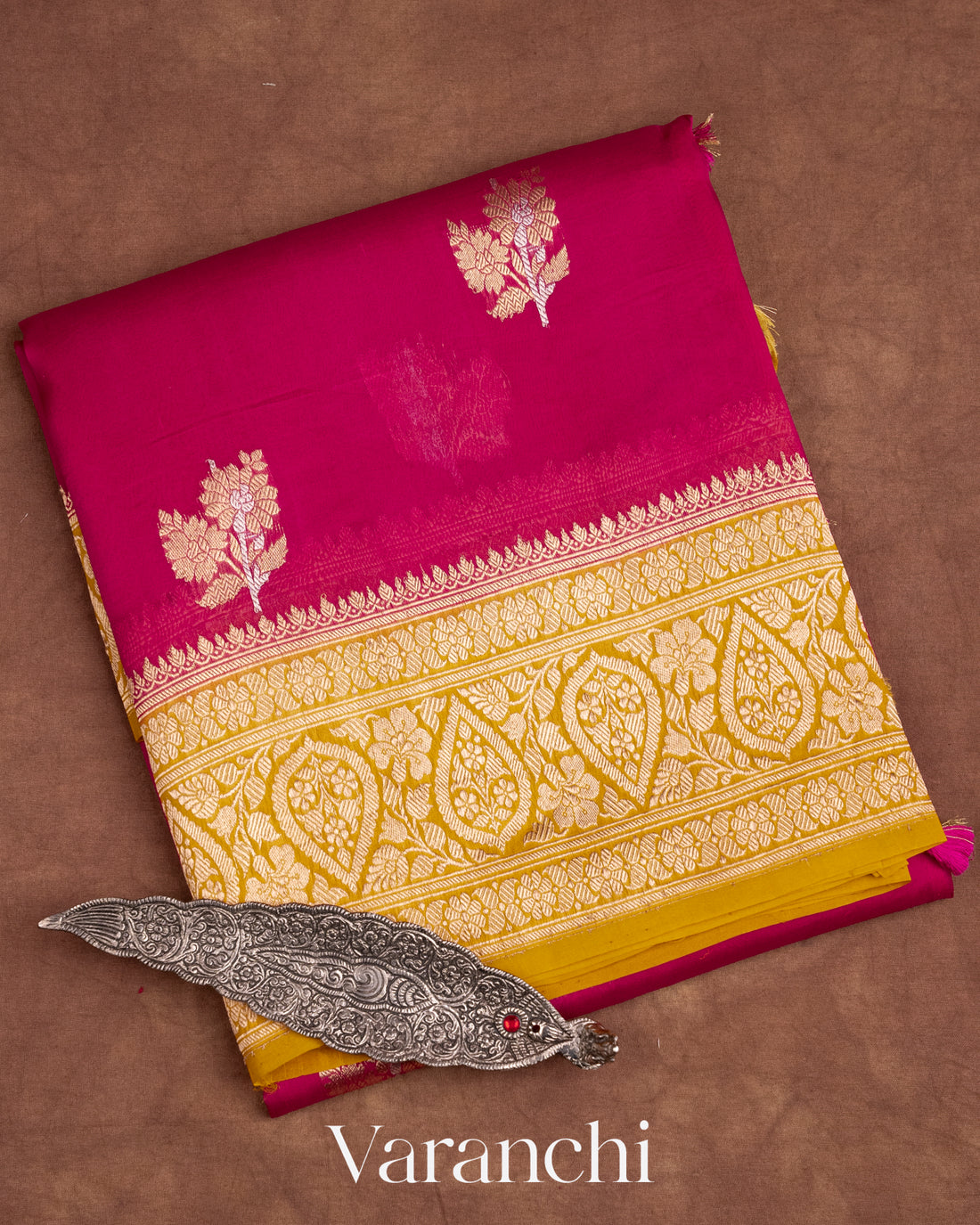 Rani Pink Pure Kora Silk Handloom Saree