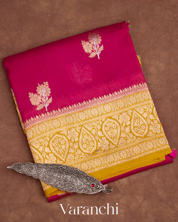 Rani Pink Pure Kora Silk Handloom Saree