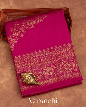 Rani Pink Lehariya Pure Raw Silk Handloom Saree