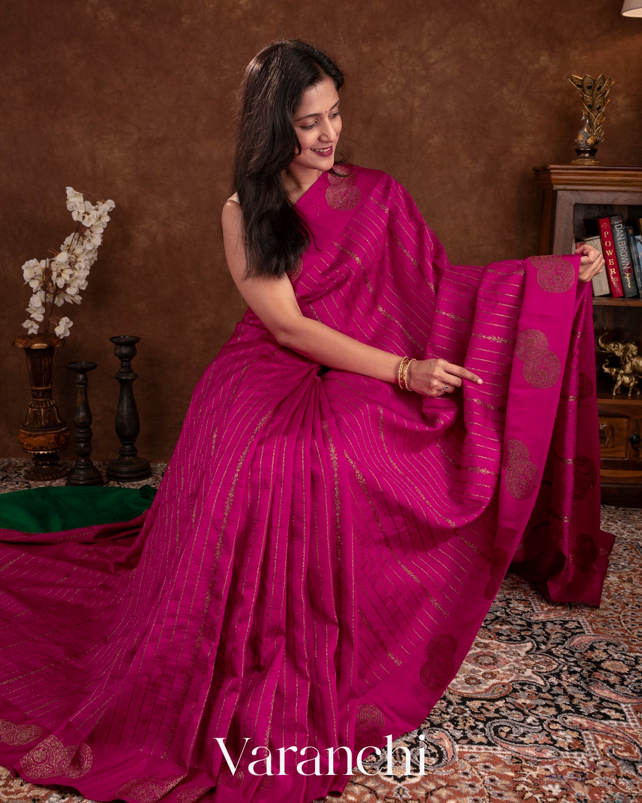 Rani Pink Pure Raw Silk Handloom Saree