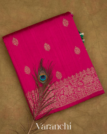 Rani Pink Pure Raw Silk Handloom Saree