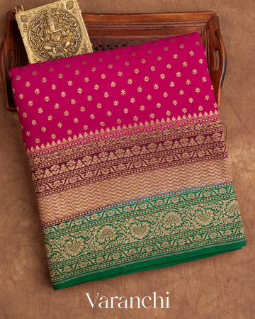 Rani Pink Pure Crepe Silk Handloom Saree