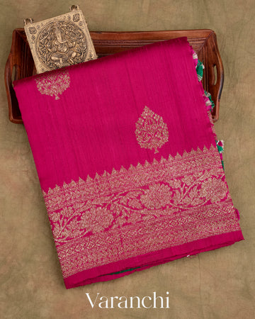 Rani Pink Pure Raw Silk Handloom Saree