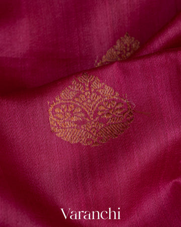 Ruby Pink Pure Tussar Silk Handlooom Saree