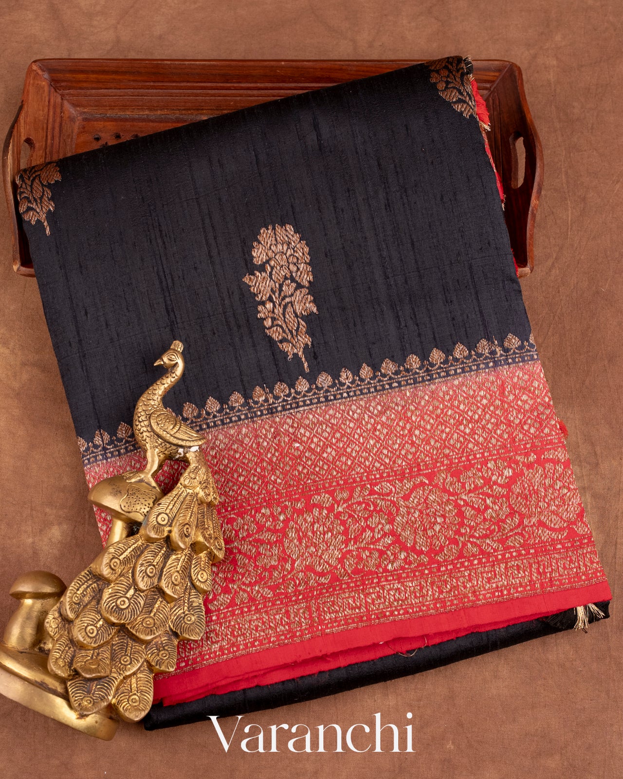 Jet Black Pure Raw Silk Handloom Saree