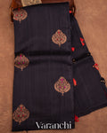 Jet Black Borderless Pure Raw Silk Handloom Saree