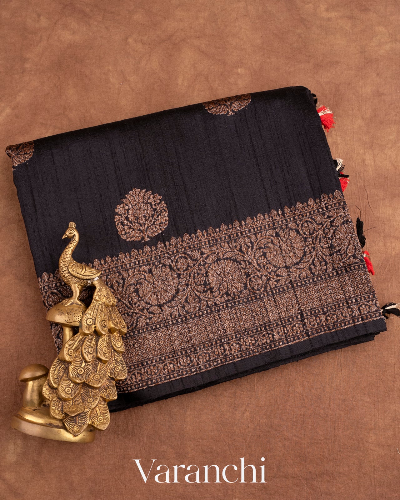 Jet Black Raw Silk Handloom Saree