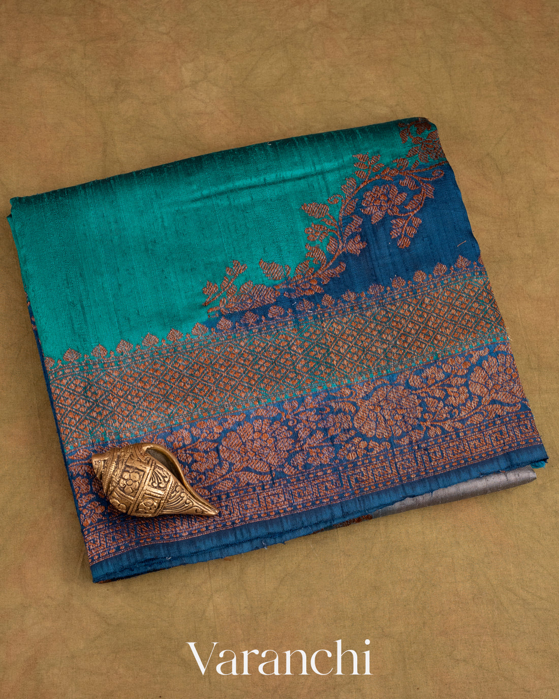 Blue Tricolour Rangkaat Pure Raw Silk Handloom Saree