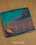 Blue Tricolour Rangkaat Pure Raw Silk Handloom Saree