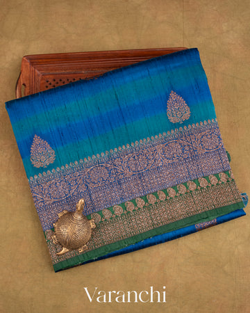 Ink Blue Shibori with Spade Motif Pure Raw Silk Handloom Saree