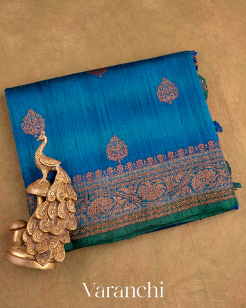 Ink Blue Shibori Pure Raw Silk Handloom Saree