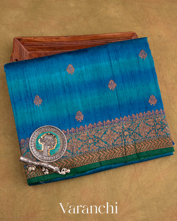 Ink Blue Shibori Pure Raw Silk Handloom Saree