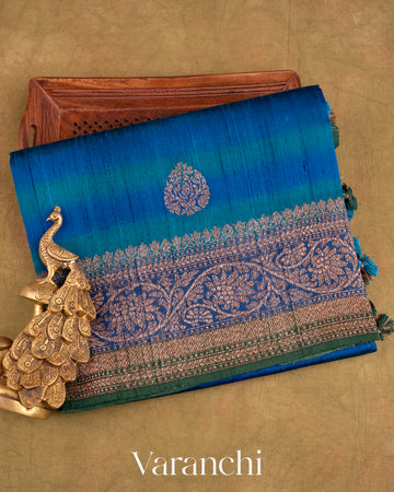 Ink Blue Shibori with Raindrop Motif Pure Raw Silk Handloom Saree