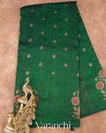 Dark Green Borderless Pure Raw Silk Handloom Saree