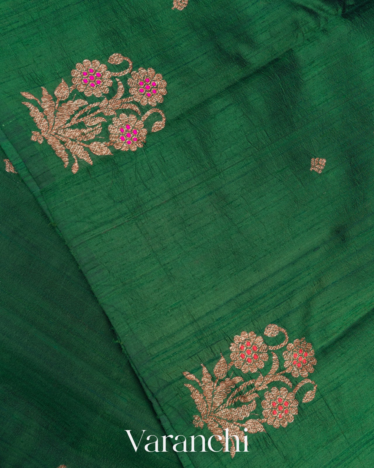 Dark Green Borderless Pure Raw Silk Handloom Saree