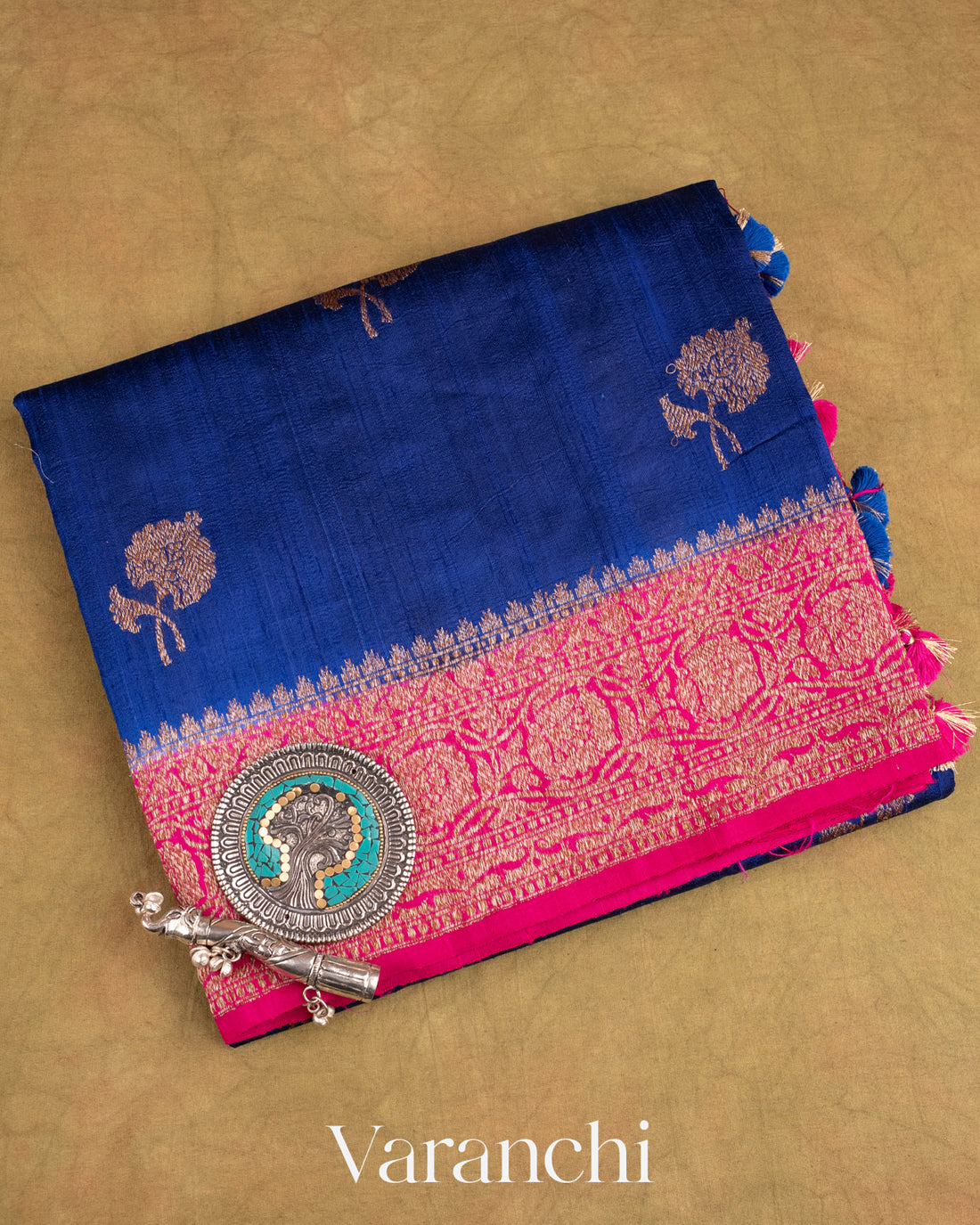 Deep Indigo Blue Pure Raw Silk Handloom Saree
