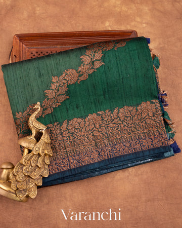 Green and Blue Tricolour Pure Raw Silk Handloom Saree