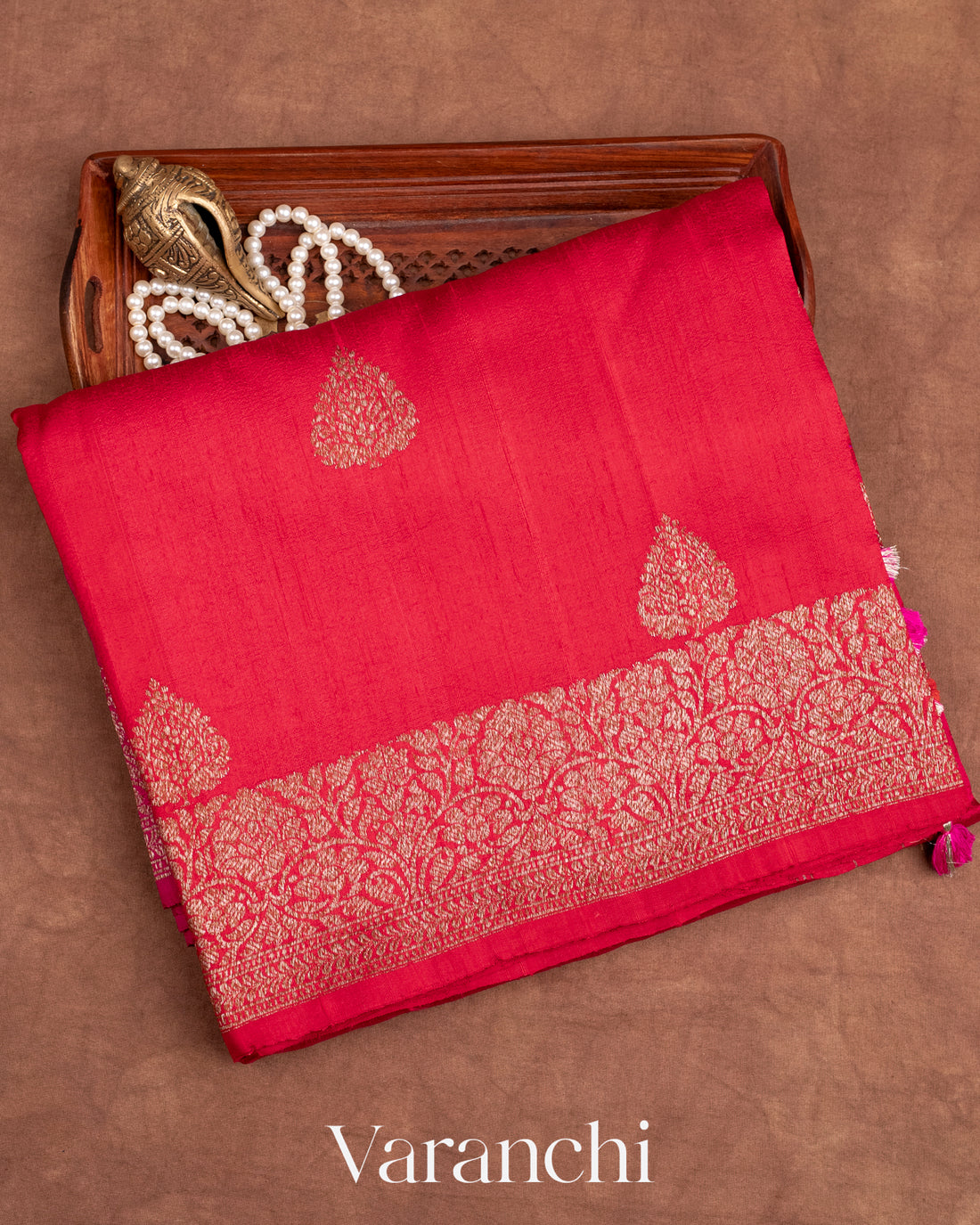 Red and Rani Pink Ombre-Dyed Raw Silk Handloom Saree