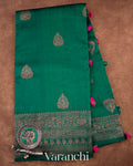 Emerald Green Pure Raw Silk Handloom Saree