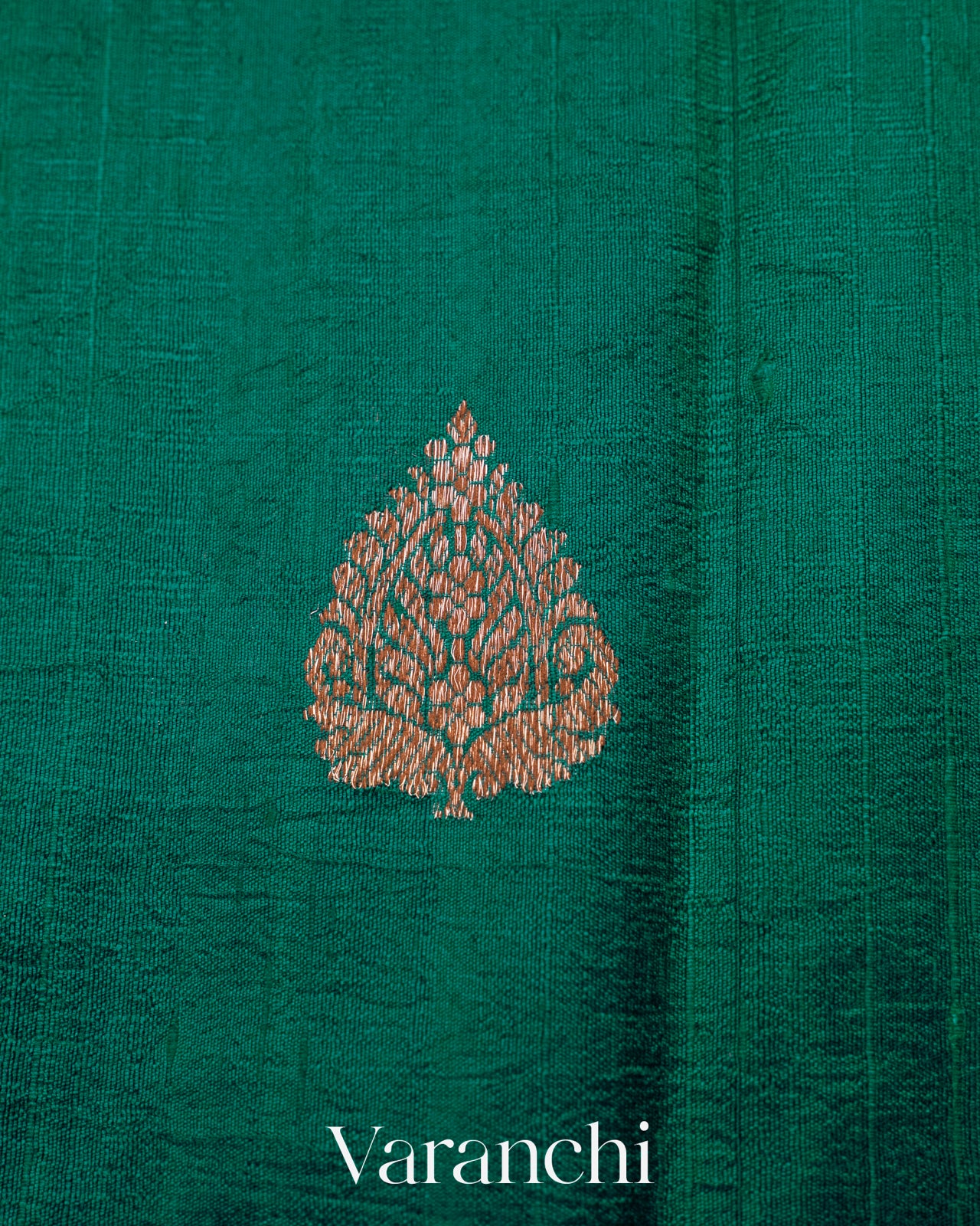 Emerald Green Pure Raw Silk Handloom Saree