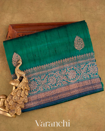 Forest Green Shibori with Raindrop Motif Pure Raw Silk Handloom Saree