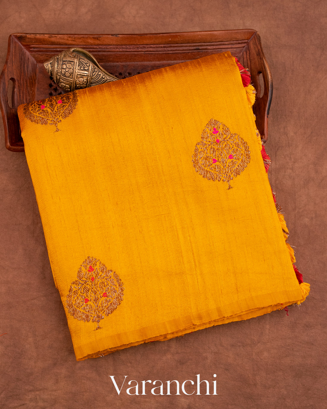 Golden Yellow Borderless Pure Raw Silk Handloom Saree