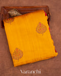 Golden Yellow Borderless Pure Raw Silk Handloom Saree