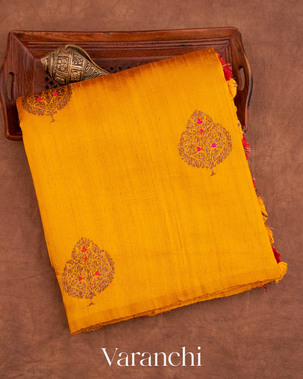 Golden Yellow Borderless Pure Raw Silk Handloom Saree