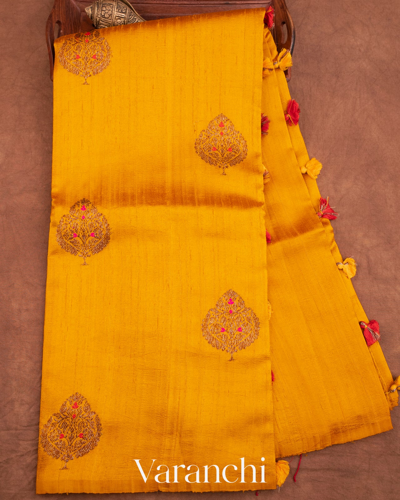 Golden Yellow Borderless Pure Raw Silk Handloom Saree