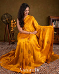 Golden Yellow Borderless Pure Raw Silk Handloom Saree