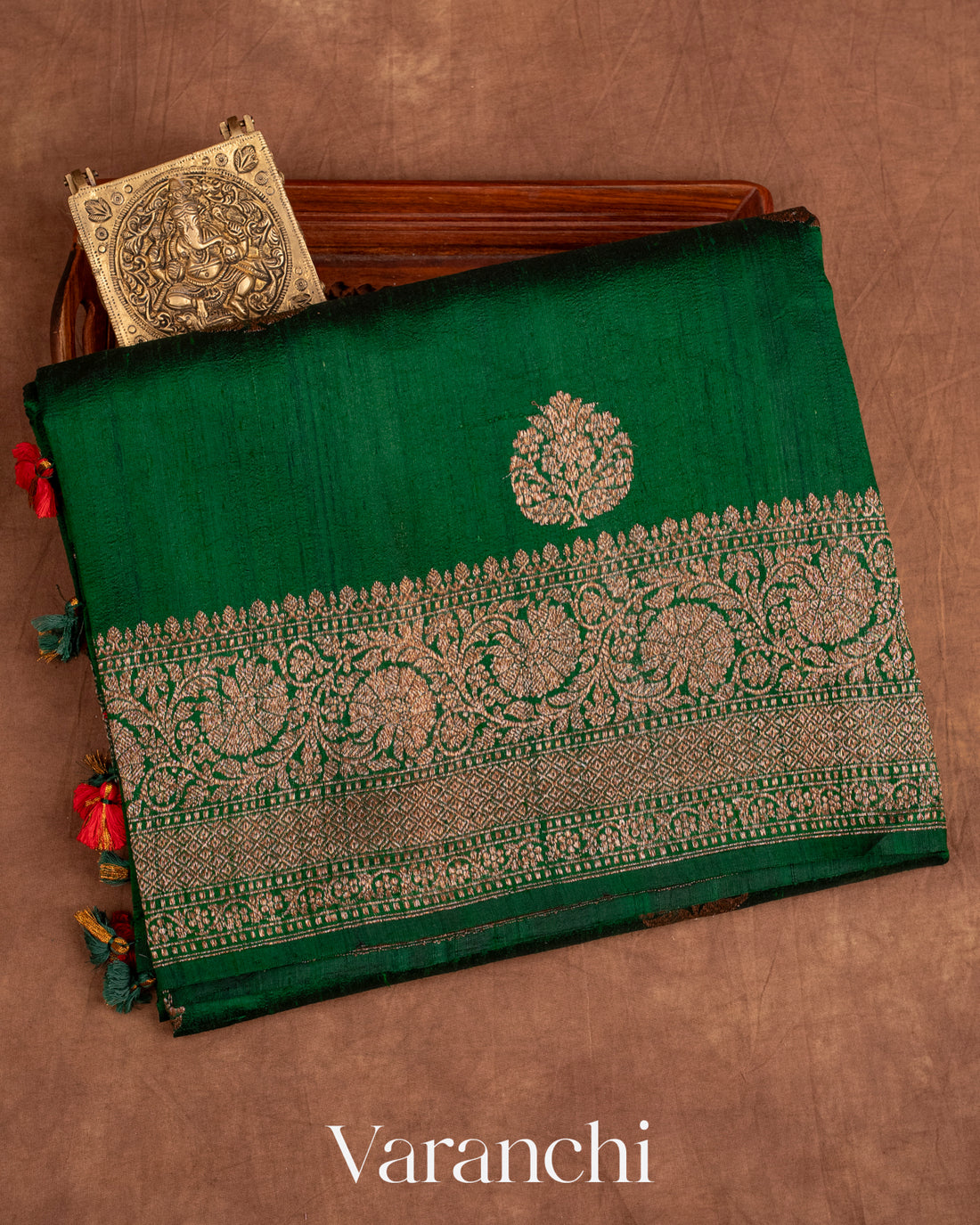 Dark Green Raw Silk Handloom Saree