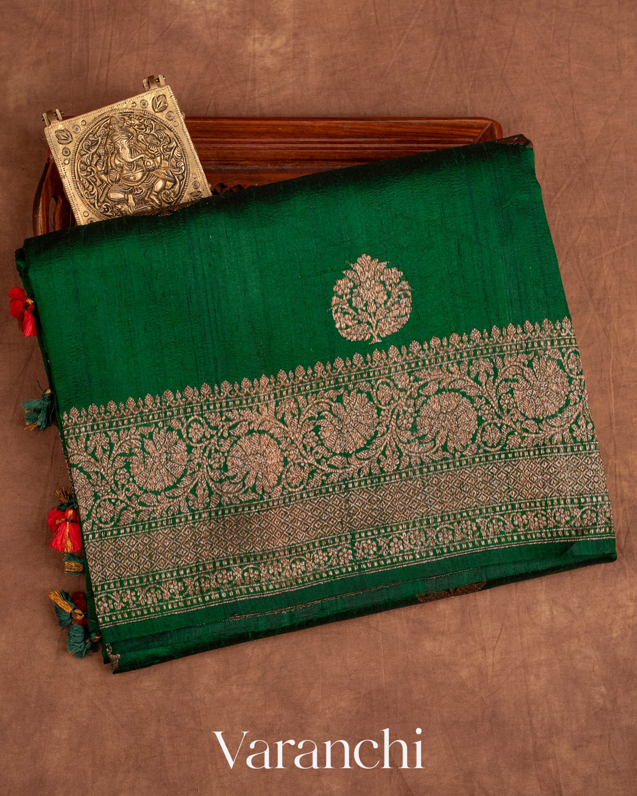 Dark Green Raw Silk Handloom Saree