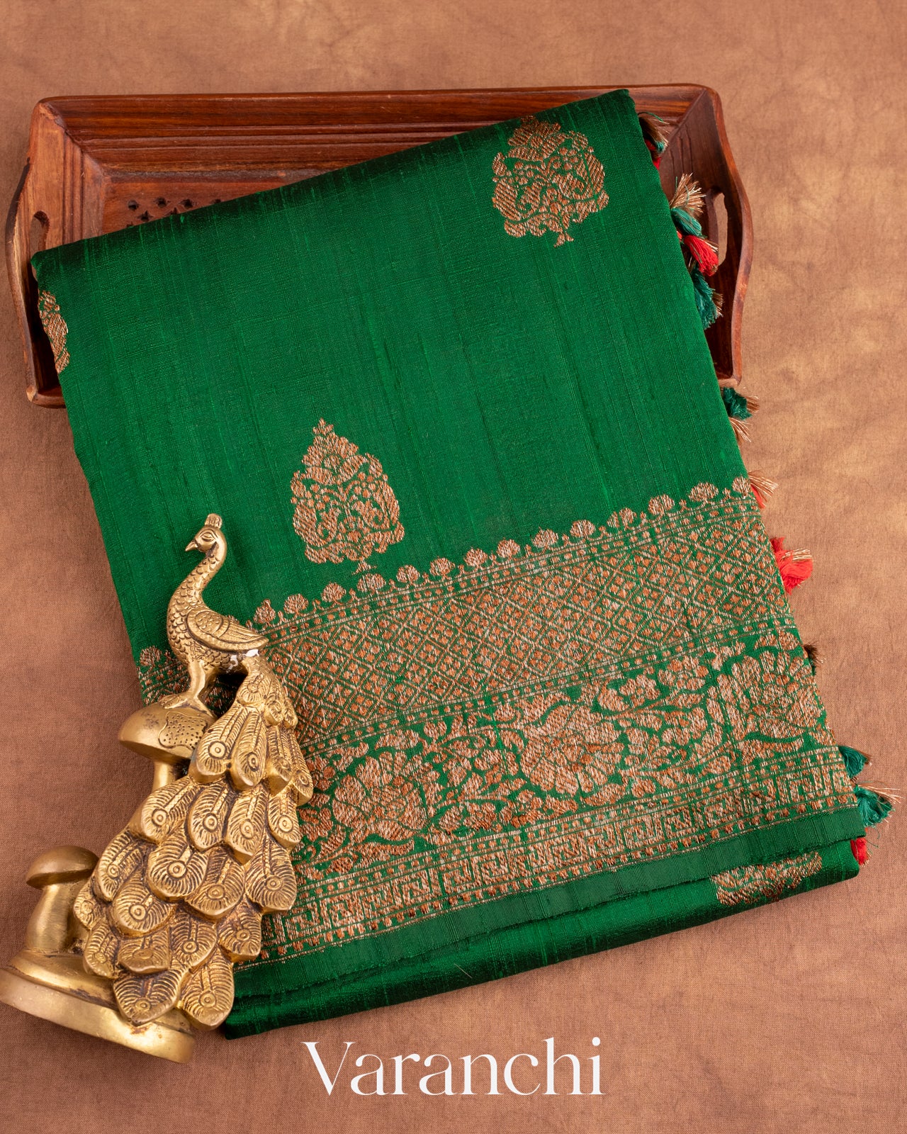 Dark Green Raw Silk Handloom Saree