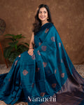 Indigo Blue Borderless Raw Silk Handloom Saree