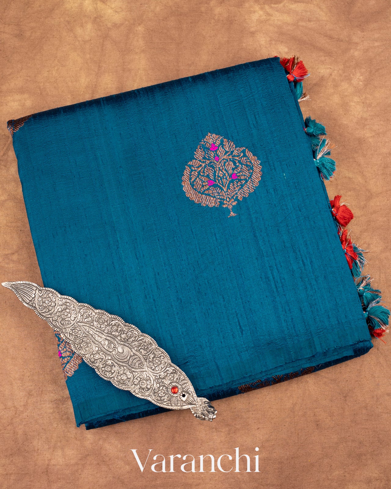 Indigo Blue Borderless Raw Silk Handloom Saree