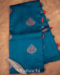 Indigo Blue Borderless Raw Silk Handloom Saree